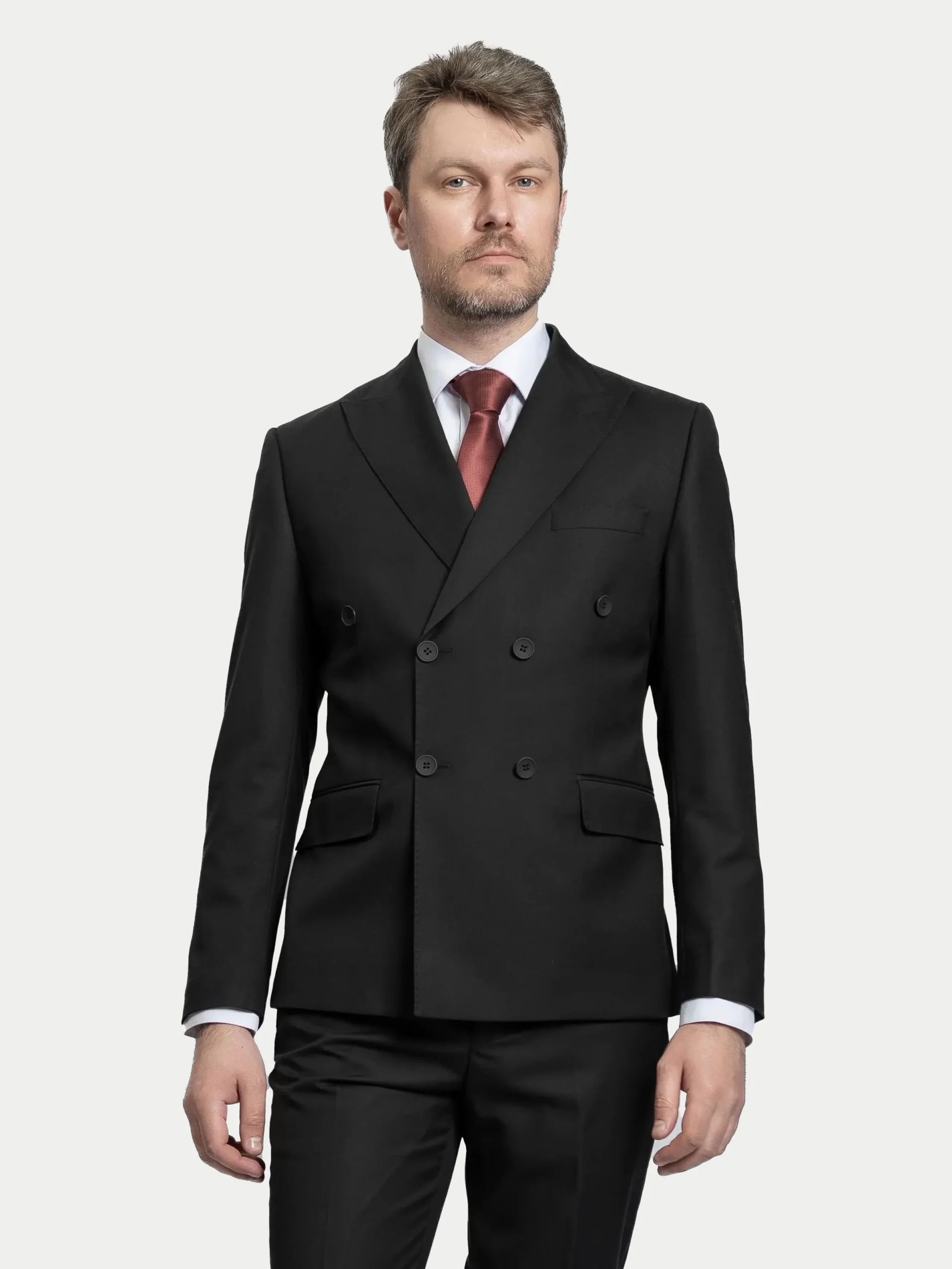 --022-B Мужской двубортный костюм Classic Black — изображение 1