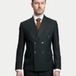 Мужской двубортный костюм Dark Green Stripe
