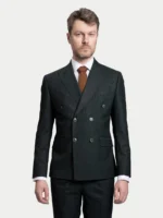 Мужской двубортный костюм Dark Green Stripe