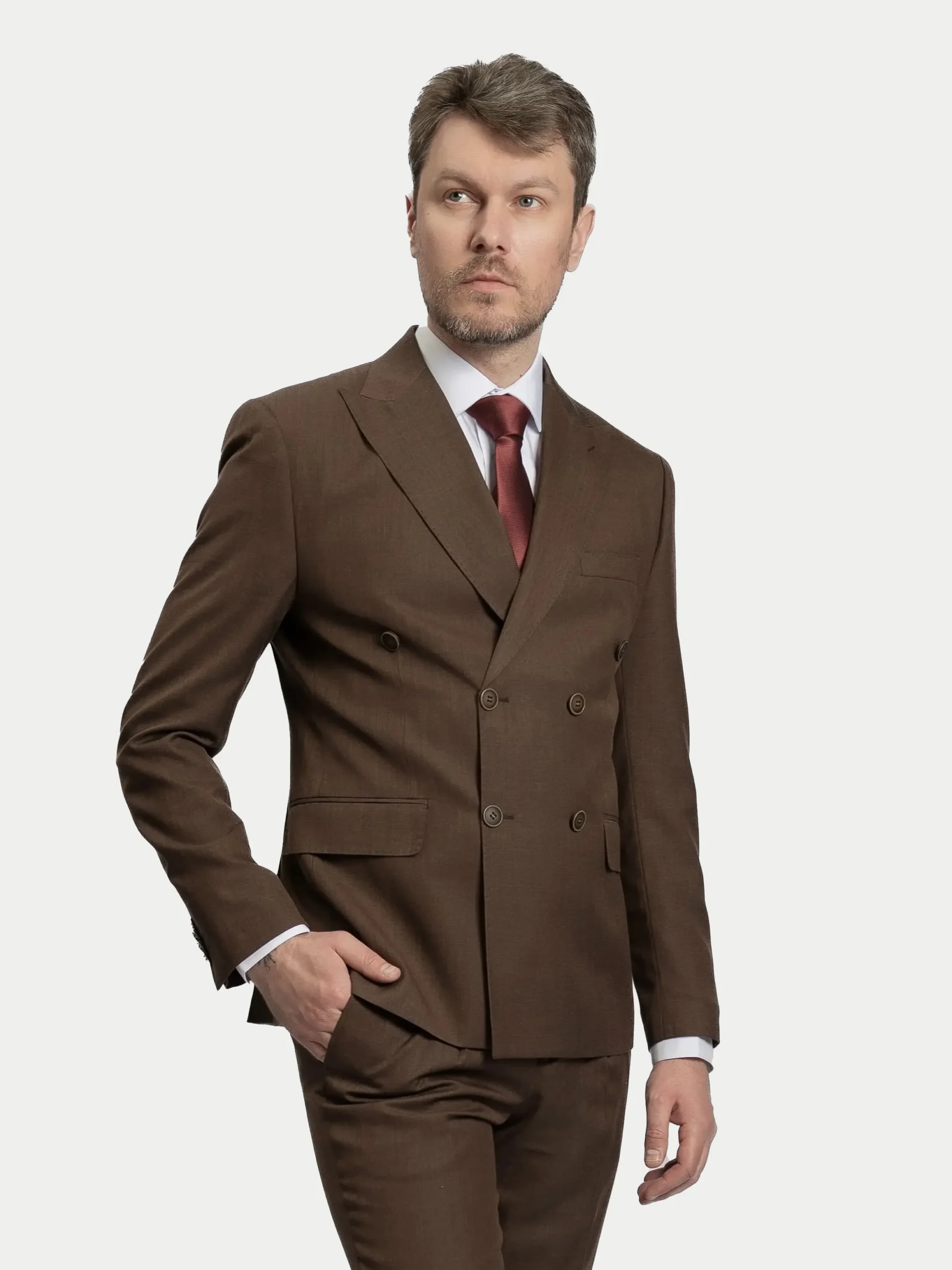 --081 Мужской двубортный костюм Terracotta Brown — изображение 1