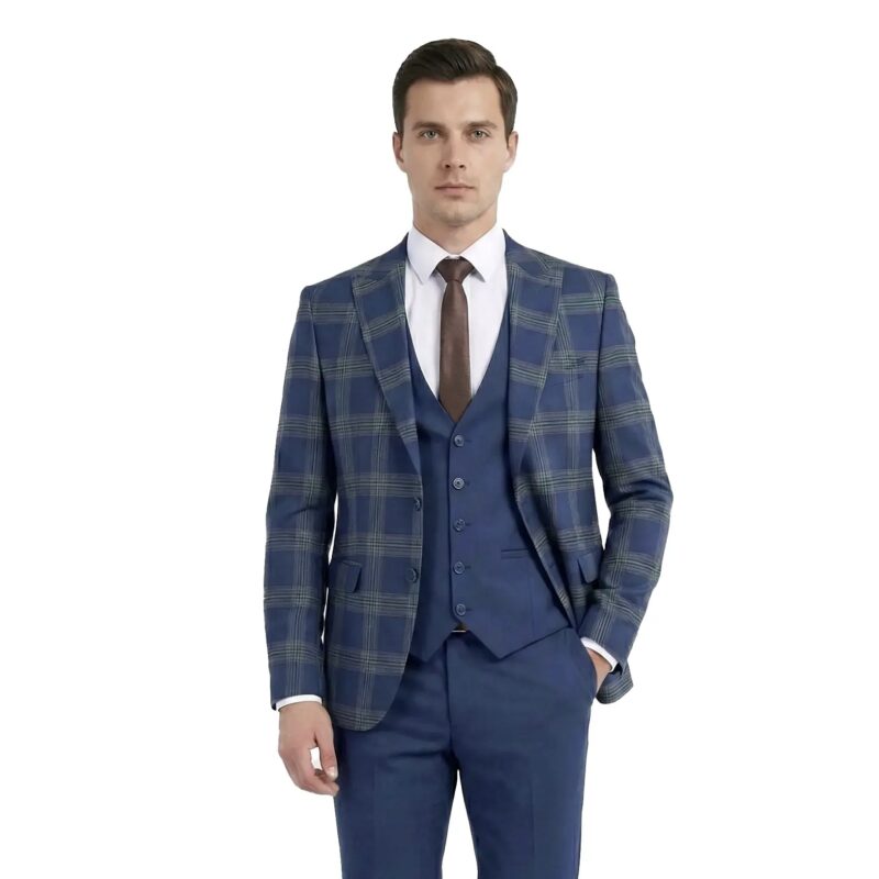 Мужской костюм-тройка Premium Blue Tartan