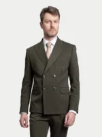 Мужской двубортный костюм Olive Green