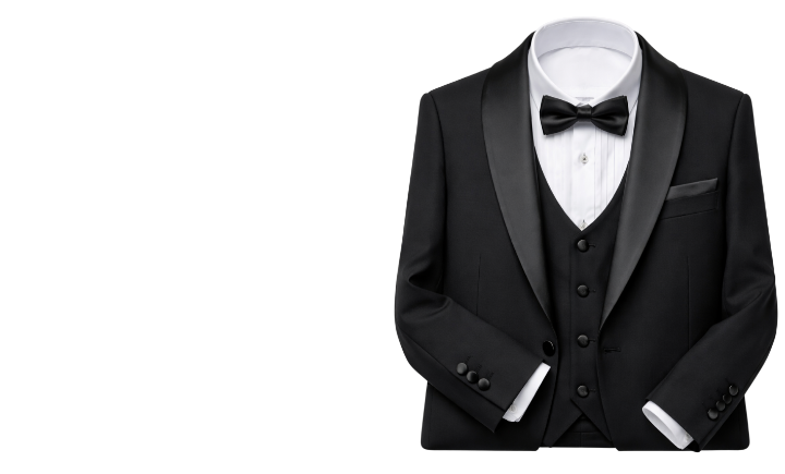 Элегантный черный смокинг Black Tie для полного образа жениха в магазине мужской классической одежды.