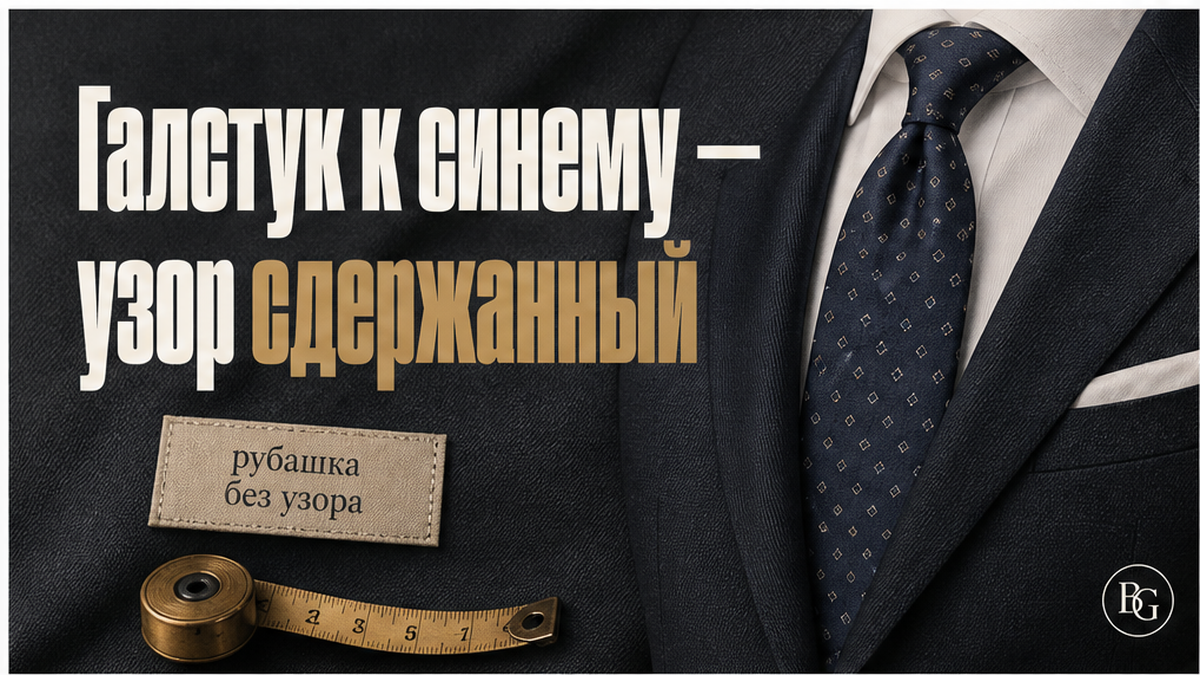 Иллюстрация: как подобрать сдержанный узор галстука к синему костюму