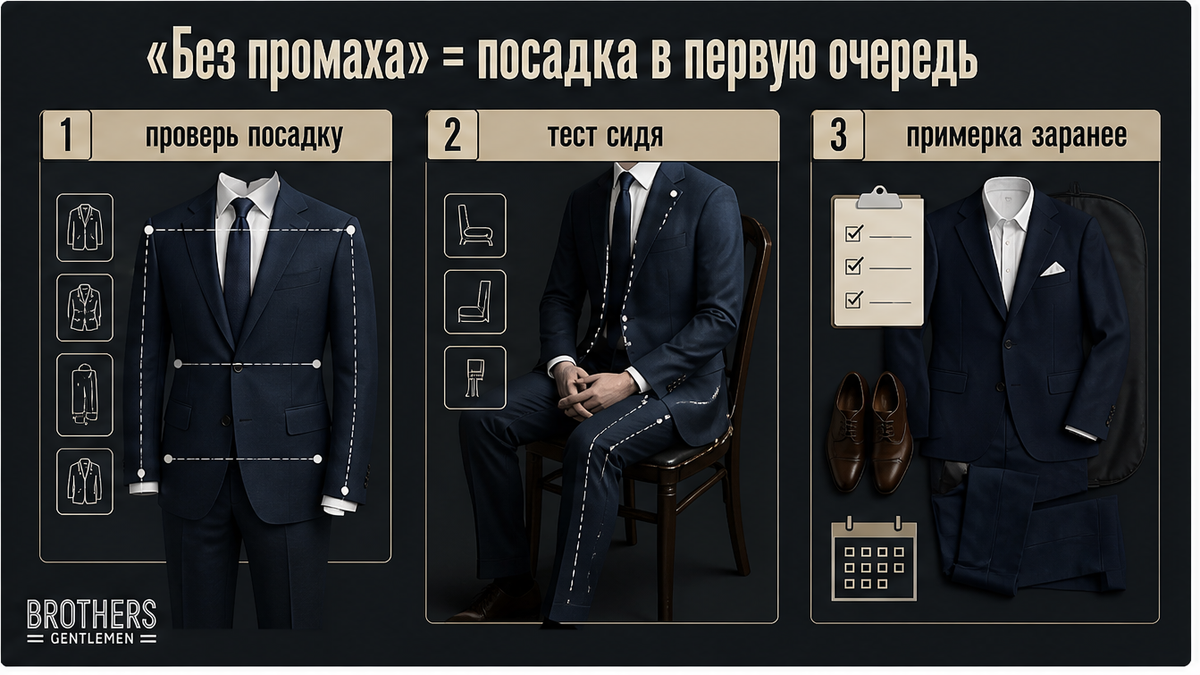 Схема проверки посадки: тест сидя и примерка заранее