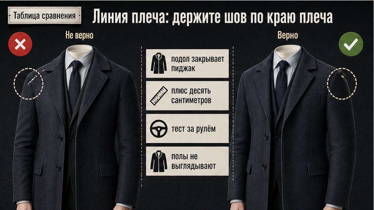 Схема: линия плеча — шов полупальто по краю плеча
