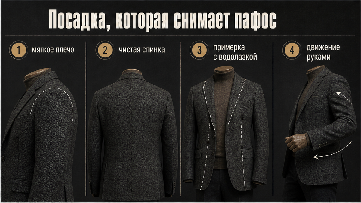 Четыре шага проверки посадки твидового костюма на примерке