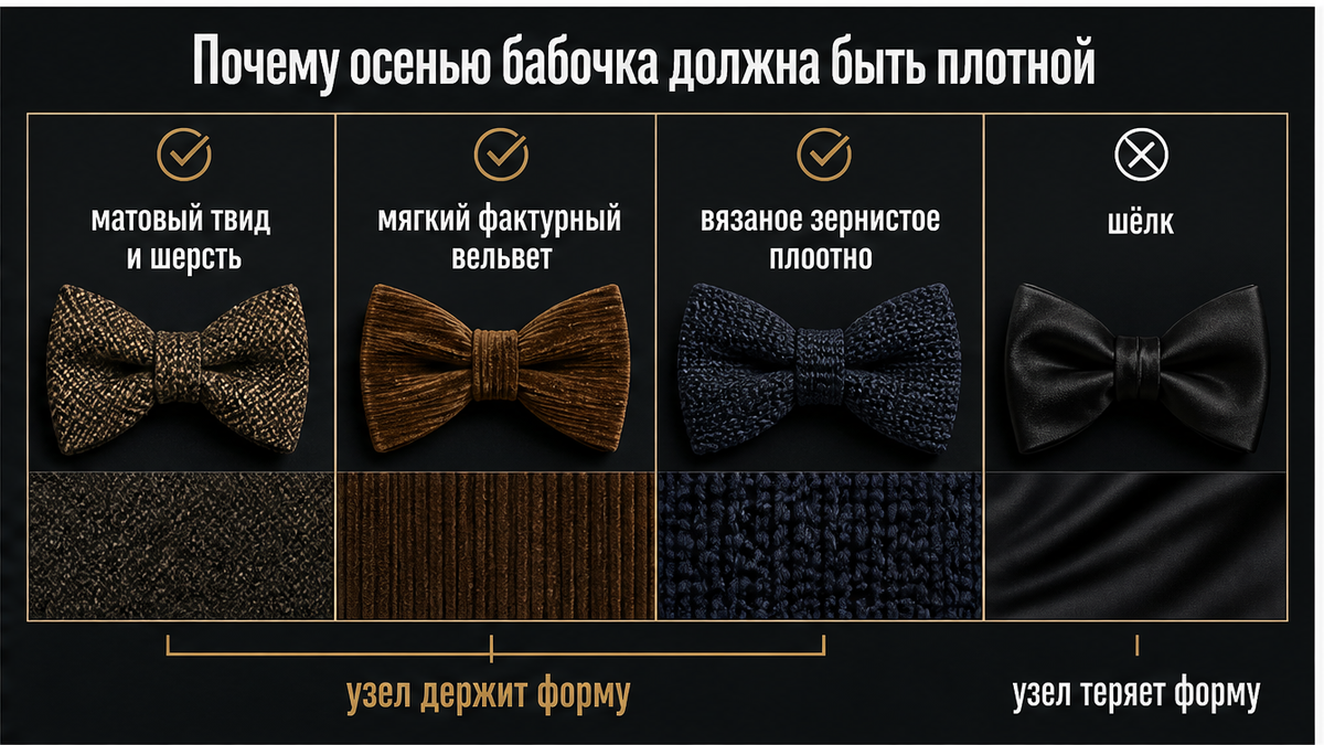 Сравнение плотных тканей для осенней бабочки жениха