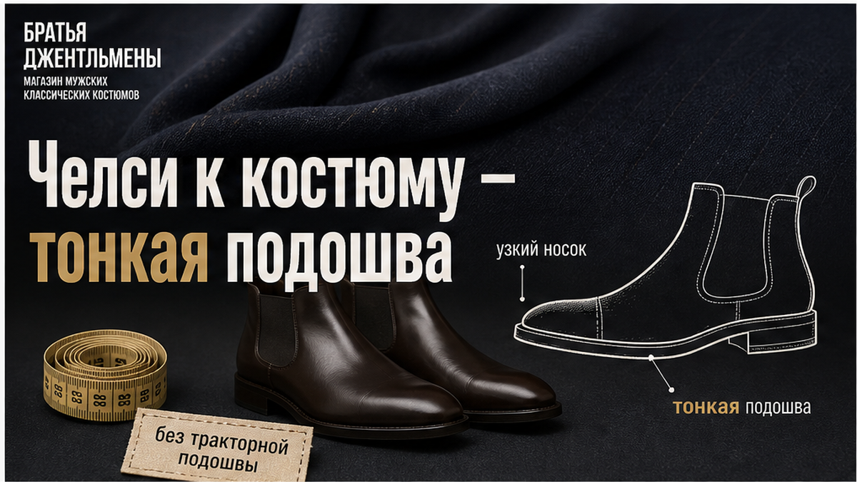 Иллюстрация: ботинки челси с тонкой подошвой к осеннему костюму
