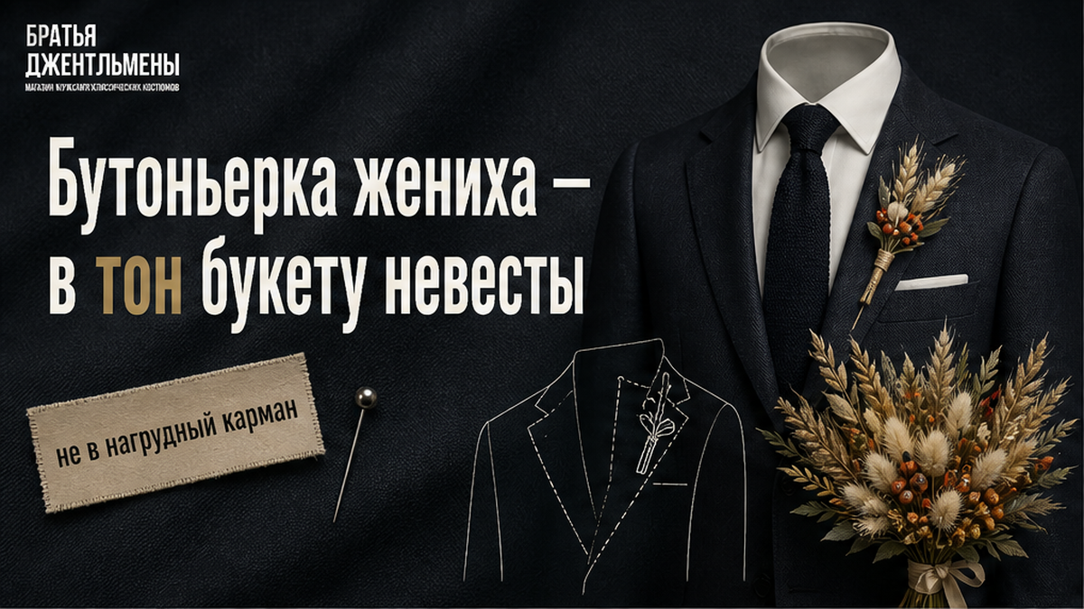 Иллюстрация: бутоньерка жениха в тон букету невесты