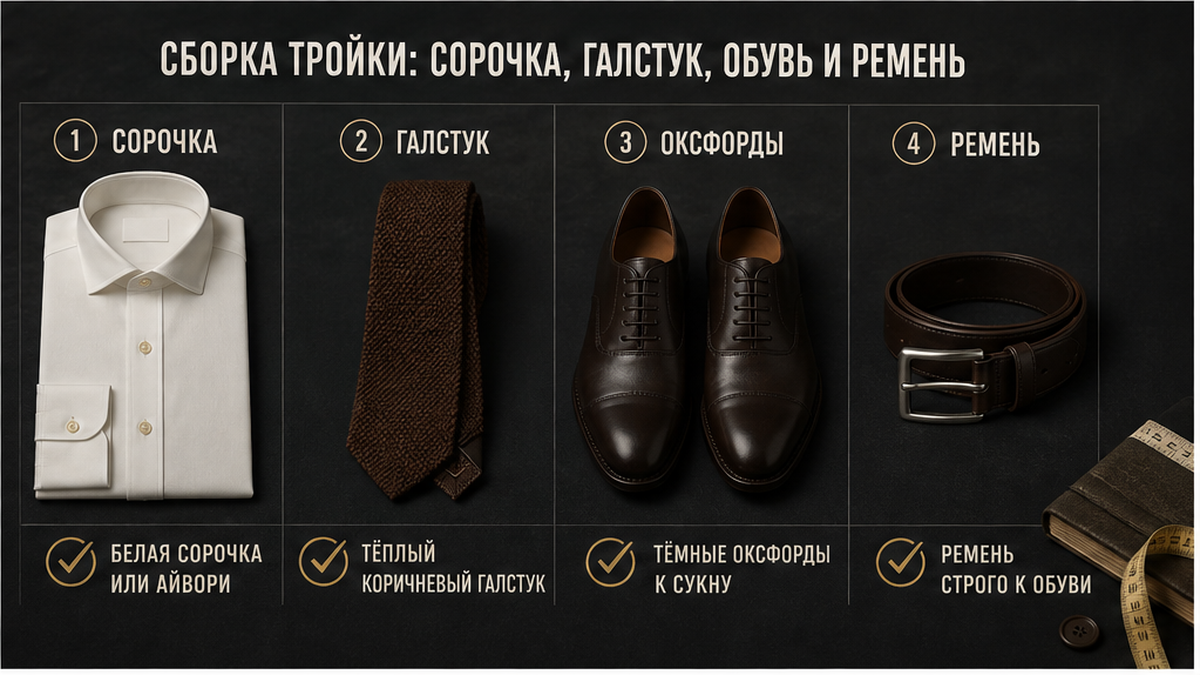 Чеклист сборки свадебной тройки: сорочка, галстук, обувь и ремень