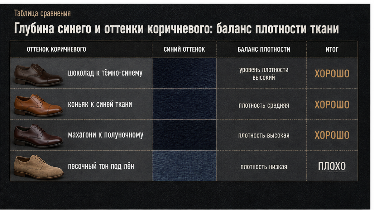 Таблица оттенков коричневой кожи под глубину синего костюма