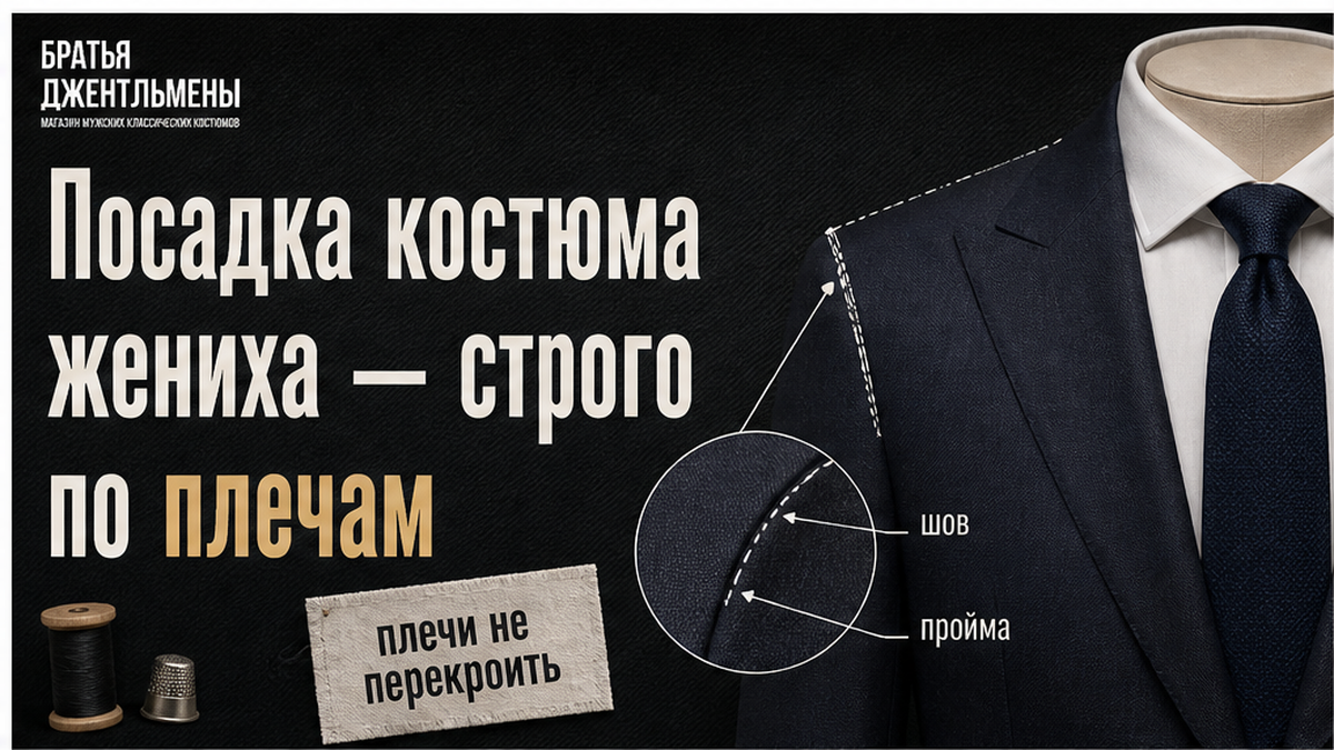 Иллюстрация: посадка свадебного костюма жениха начинается с плеч