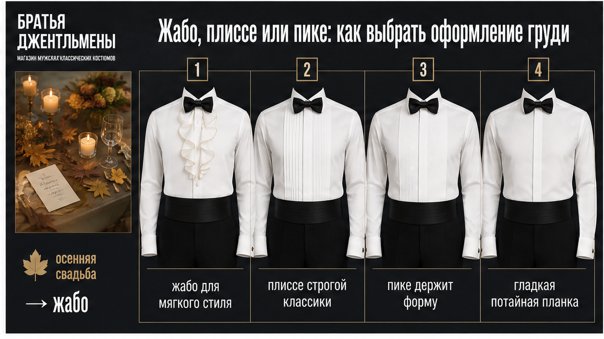Схема выбора оформления груди: жабо, плиссе или пике