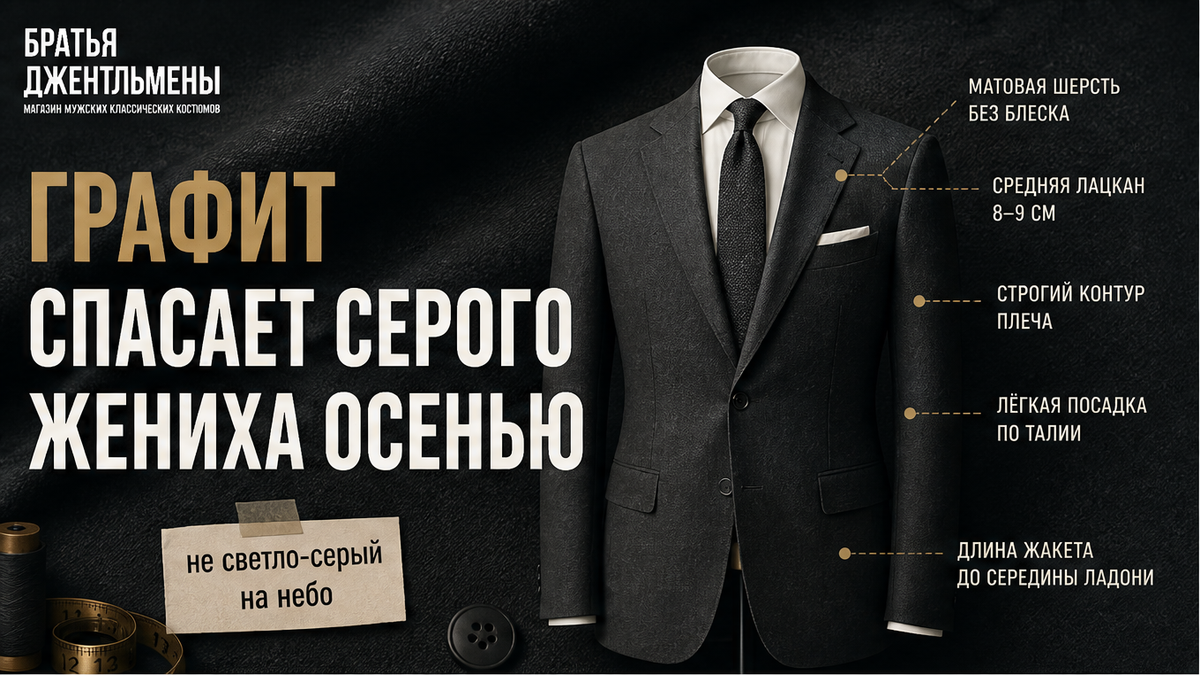 Схема: графитовый костюм жениха осенью — контур не теряется на небе
