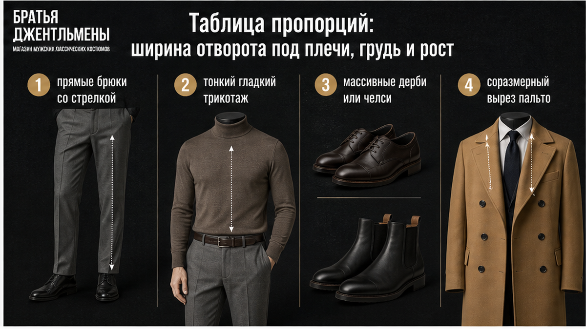 Схема согласования широкого лацкана с низом образа и верхней одеждой