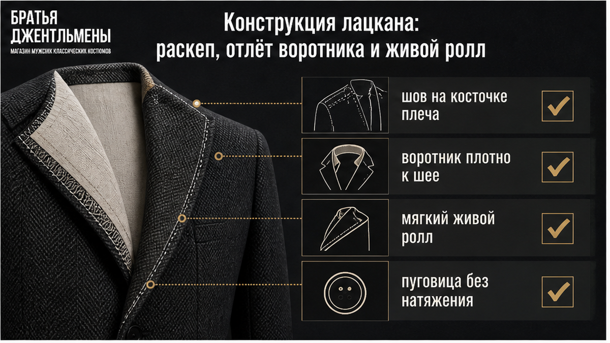 Чеклист проверки посадки лацкана и живого ролла при примерке