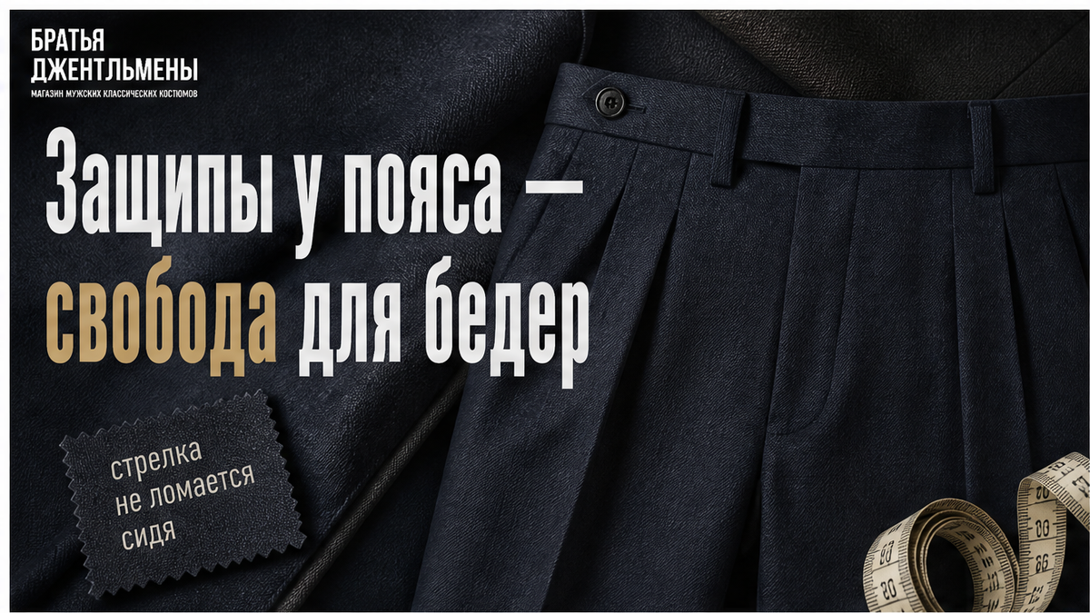 Иллюстрация: защипы у пояса брюк — свобода для бедер при посадке