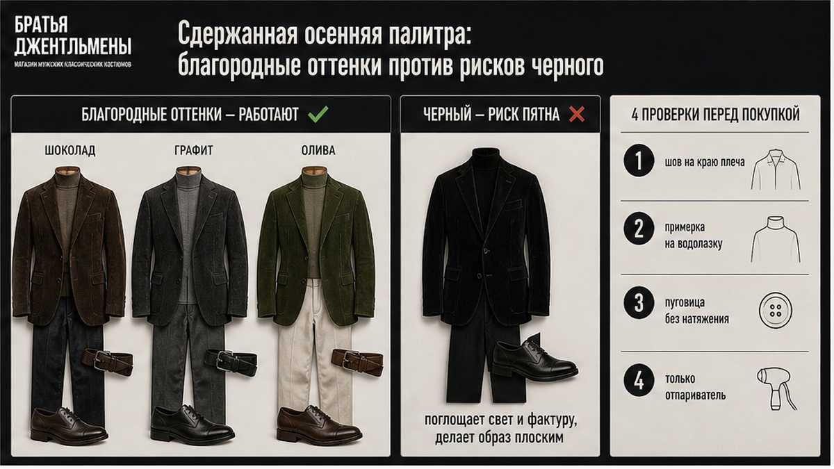 Сравнение осенних оттенков вельвета: шоколад и графит против чёрного