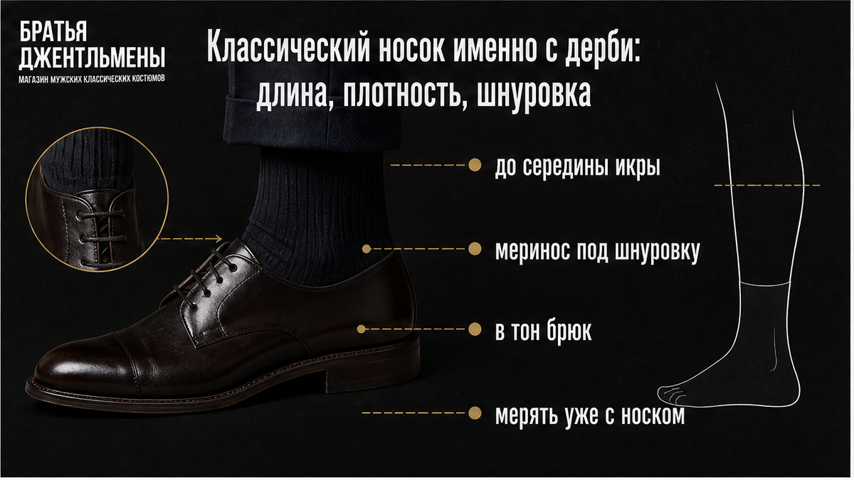 Схема длины носка, плотности и шнуровки с дерби осенью