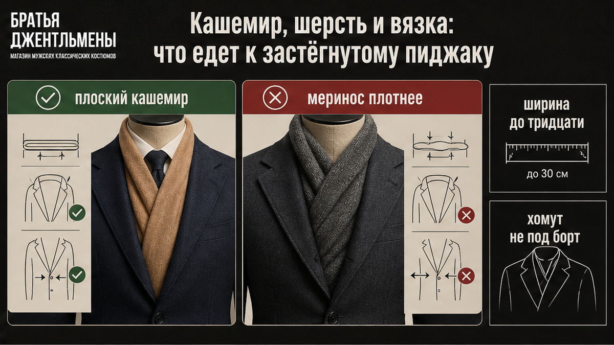 Сравнение плоского кашемира и плотной шерсти под застёгнутый пиджак
