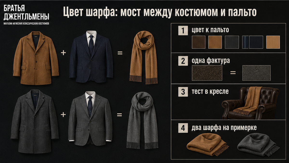 Чеклист подбора цвета шарфа между костюмом и пальто