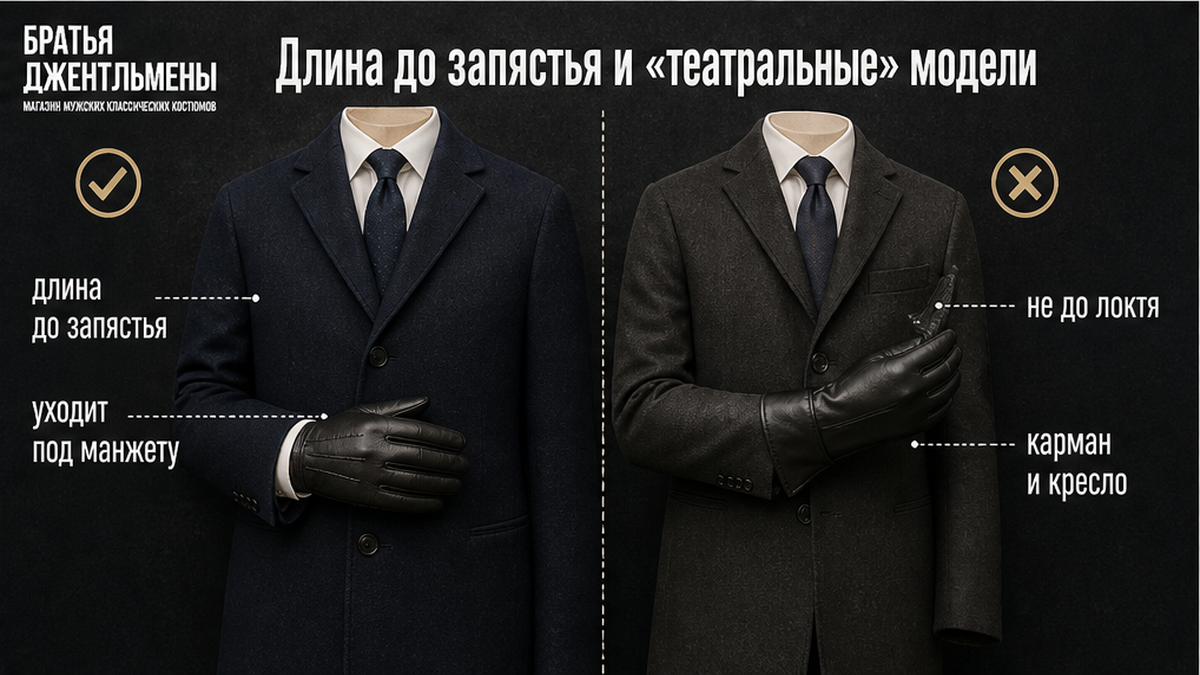 Сравнение длины перчаток до запястья и «театральных» моделей