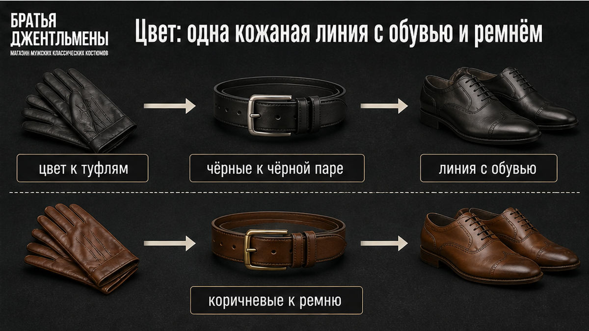 Как выровнять цвет перчаток с обувью и ремнём