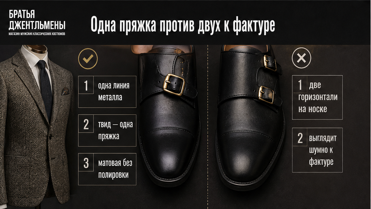 Сравнение: одна пряжка на монках спокойнее двух к фактуре