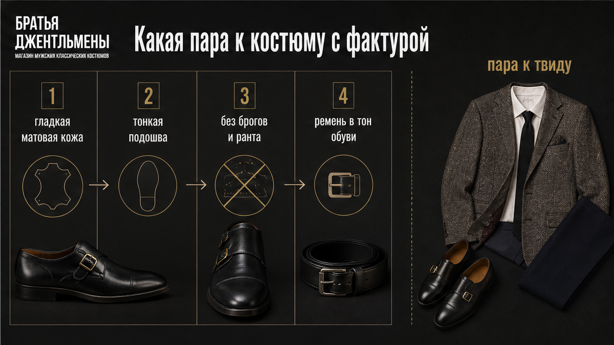Как выбрать пару монков к костюму с фактурой: четыре критерия