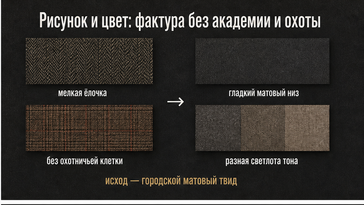 Схема: рисунок и цвет твида без охотничьей клетки