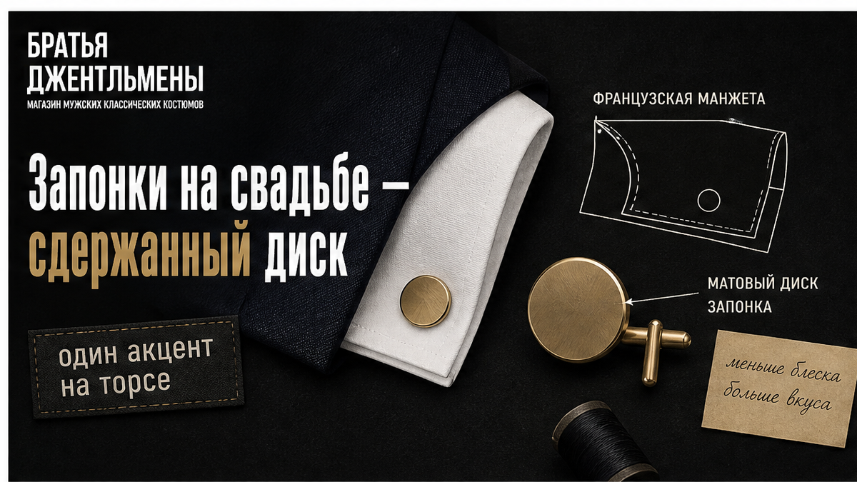 Иллюстрация: сдержанные запонки жениха на свадьбе